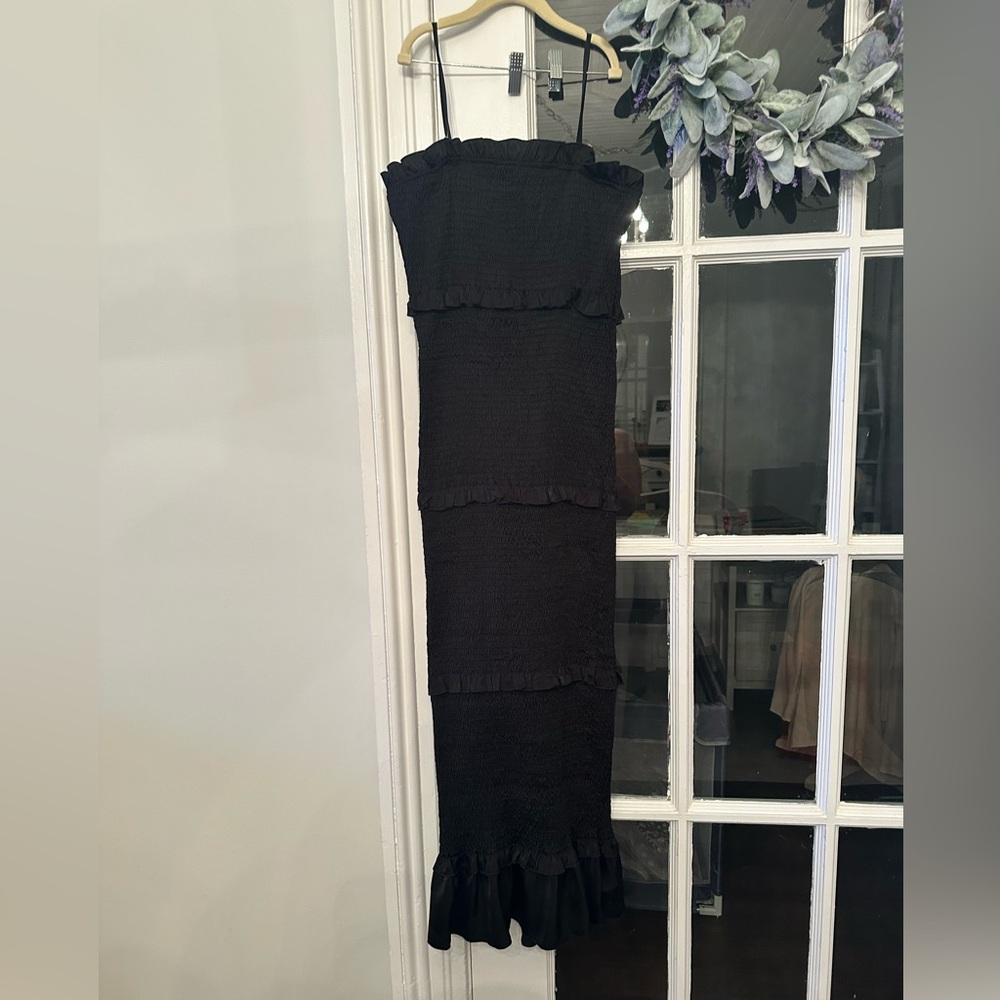 Pinkblush Black Strapless Midi Dress with Ruffle Hem